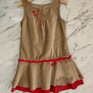 Jean Bourget Size 4 Girls Velvet Dress Light Brown/Tan & Red